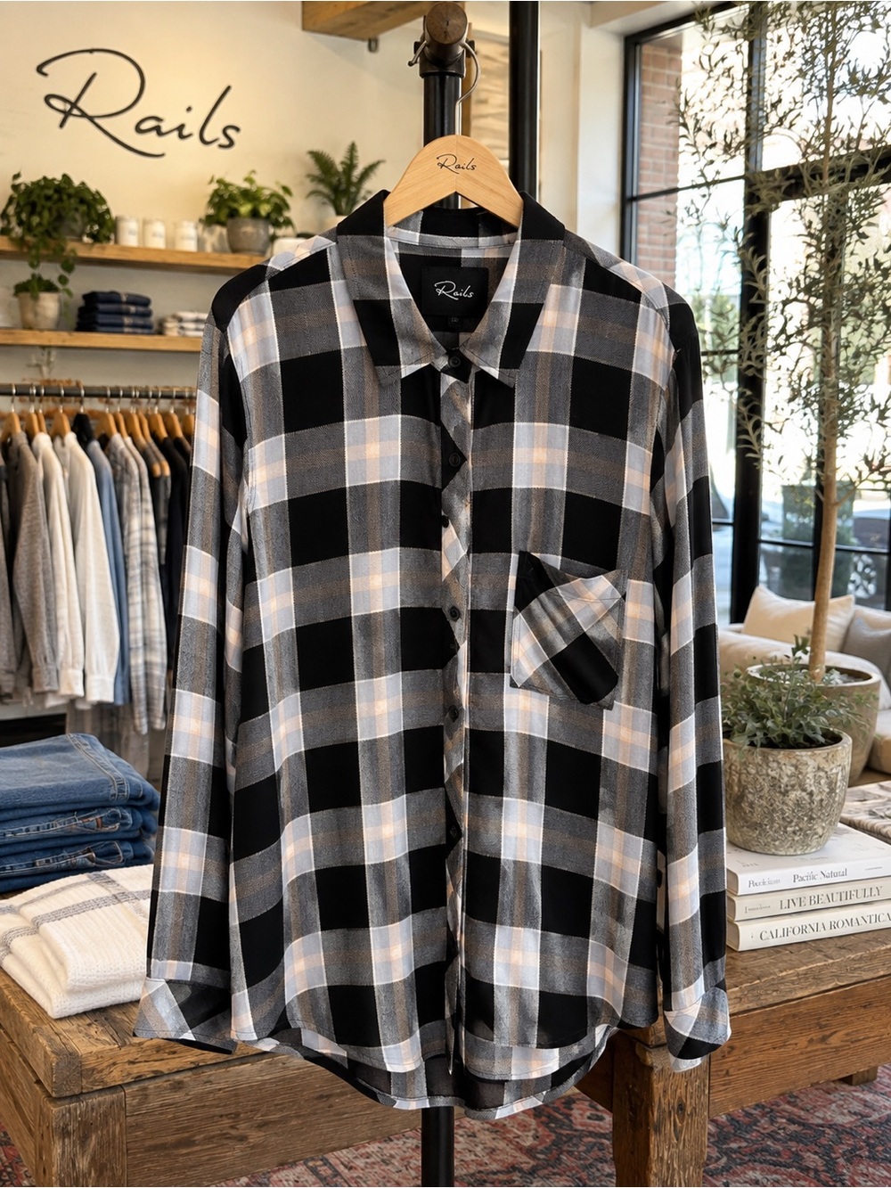 Rails Hunter Plaid Button Down Shirt Onyx Periwinkle Blush Large - Picture 1 of 11